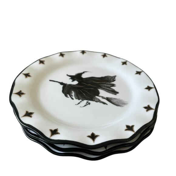 Potter's Studio Halloween Witch 6in Appetizer Plates Scalloped Set of 3 NEW - Picture 5 of 8